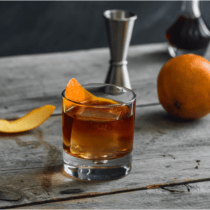 Old Fashioned whiskey drink in glass